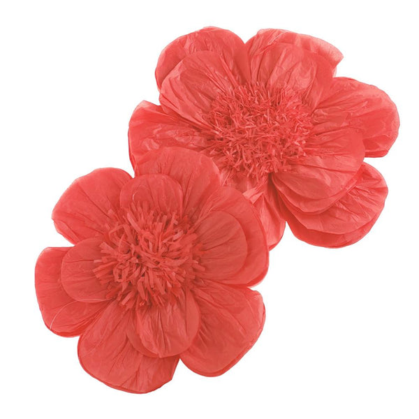 Paper Scalloped Magnolia Wall Flower, Red, Assorted Sizes, 2-Piece