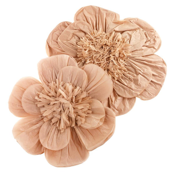 Paper Scalloped Magnolia Wall Flower, Taupe, Assorted Sizes, 2-Piece