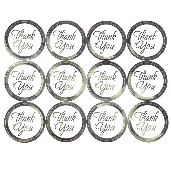 Thank You Print Foil Stickers, 1-Inch, 100-Count, Silver