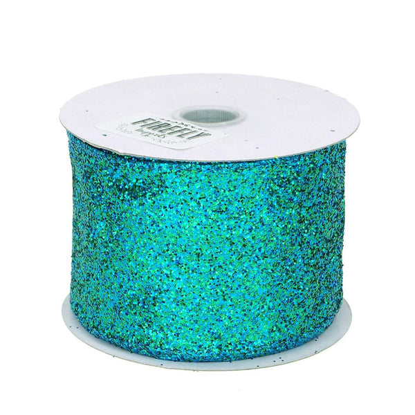 Glitter Christmas Ribbon Wired Edge, 2-1/2-inch, 10-yard, Turquoise