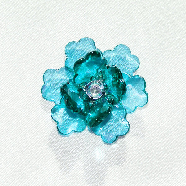 Flower Lotus Crystal, Shredded Edge, 1-3/4-inch, 6-Piece, Turquoise