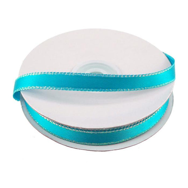 Satin Ribbon with Iridescent Edge, 3/8-Inch, 25 Yards, Turquoise