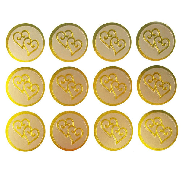 Twin Hearts Print Seal Stickers, 1-inch, 100-count, Gold