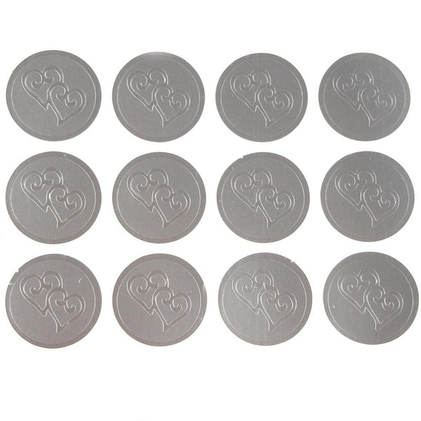 Twin Hearts Print Seal Stickers, 1-inch, 100-count, Silver