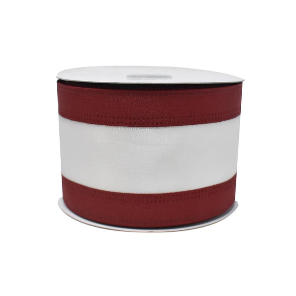 Stripe Sport Theme Ribbon Wired Edge, 2-1/2-inch, 10-yard, Burgundy/White