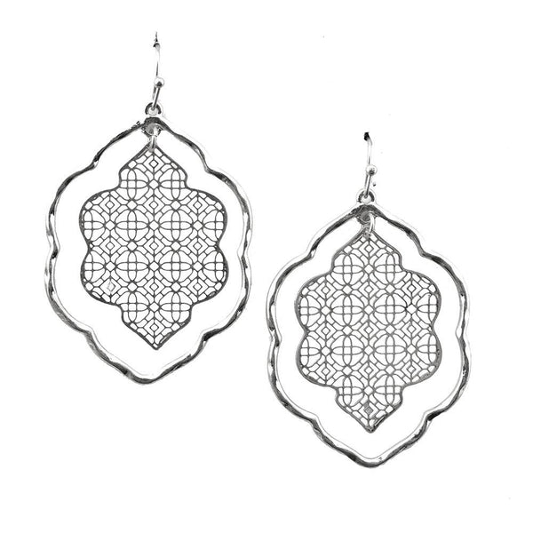 Cloud Design Filigree Earrings, Silver, 1-3/4-Inch