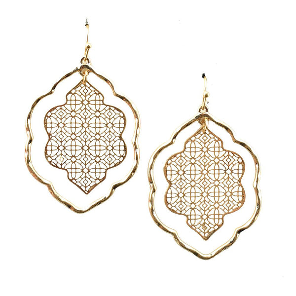 Cloud Design Filigree Earrings, Gold, 1-3/4-Inch