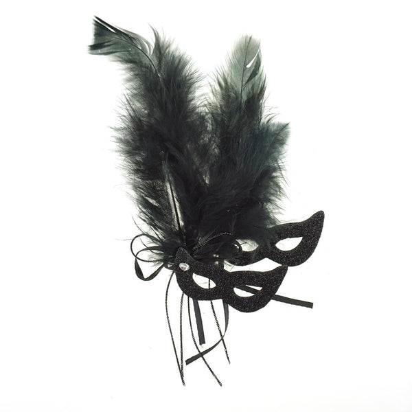 EVA Glitter Foam and Feather Masquerade Masks, 2-1/2-Inch, Black