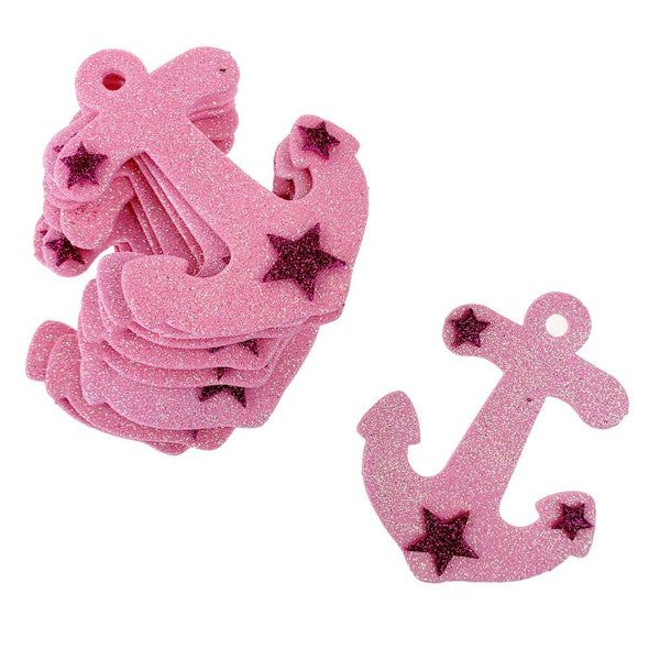 Glitter Foam Nautical Anchor Cut-Outs, Pink, 3-1/4-Inch, 10-Count