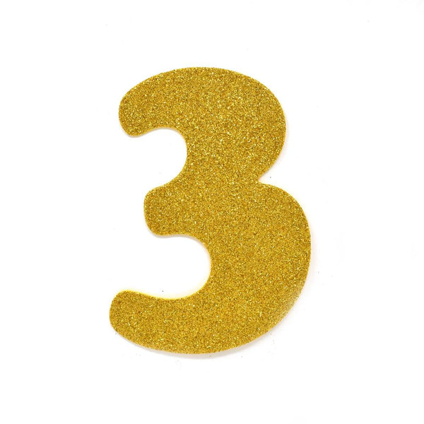 EVA Glitter Foam Number Cut Out "3", Gold, 4-1/2-Inch, 12-Count