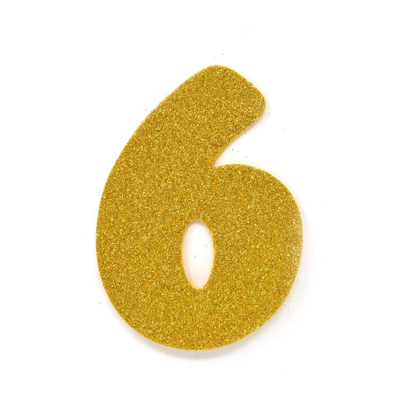 EVA Glitter Foam Number Cut Out "6", Gold, 4-1/2-Inch, 12-Count