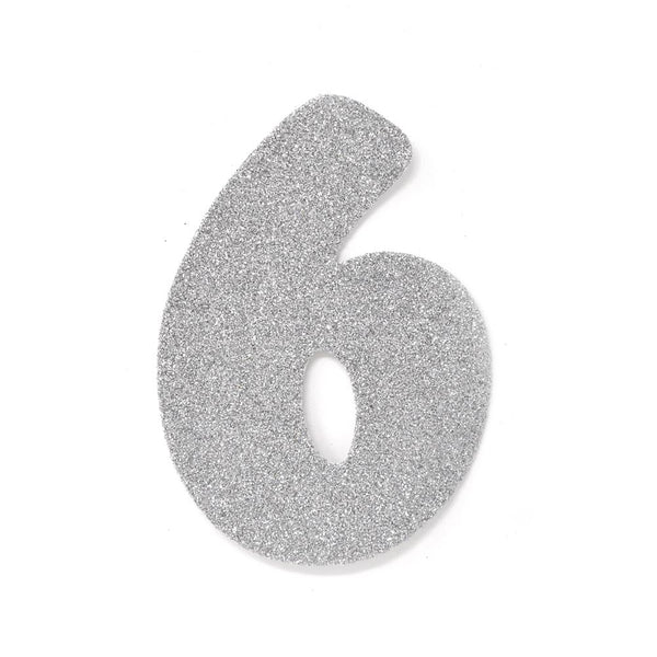 EVA Glitter Foam Number Cut Out "6", Silver, 4-1/2-Inch, 12-Count