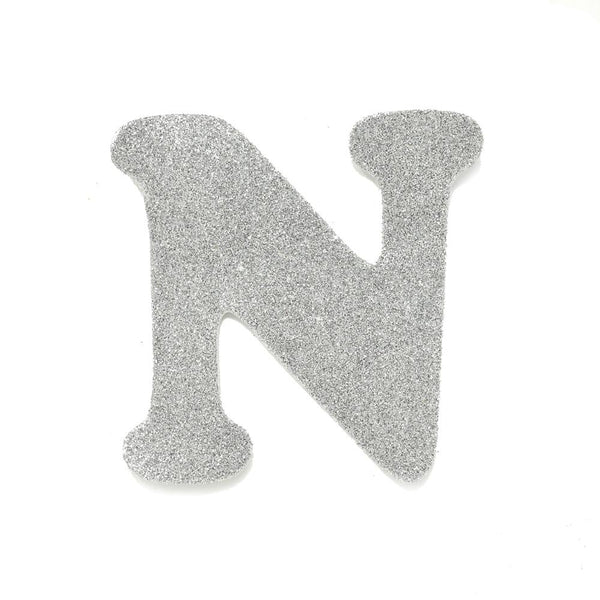 EVA Glitter Foam Letter Cut Out "N", Silver, 4-1/2-Inch, 12-Count