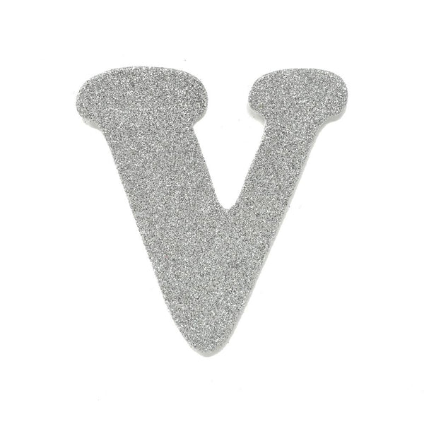 EVA Glitter Foam Letter Cut Out "V", Silver, 4-1/2-Inch, 12-Count