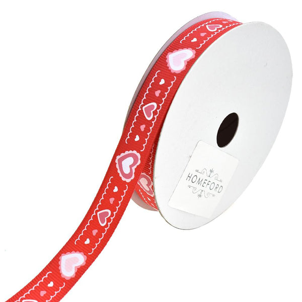 Scalloped Hearts Grosgrain Ribbon, Red, 5/8-Inch, 10-Yard