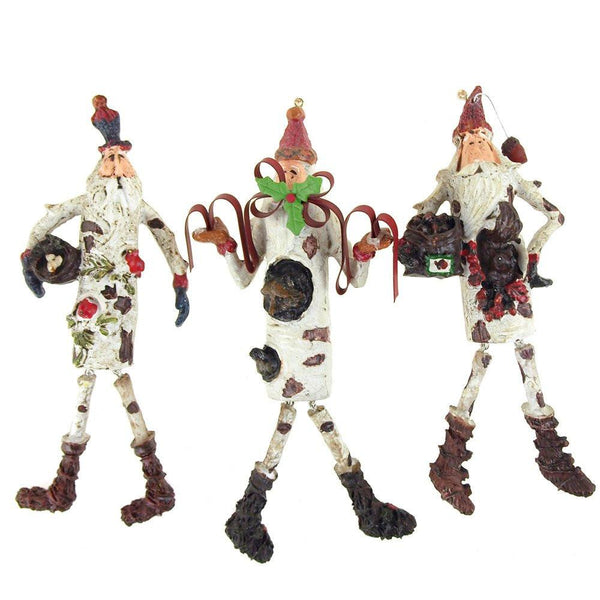 Santa w/ Dangling Christmas Ornaments, White, 7-3/4-Inch, 3-Piece