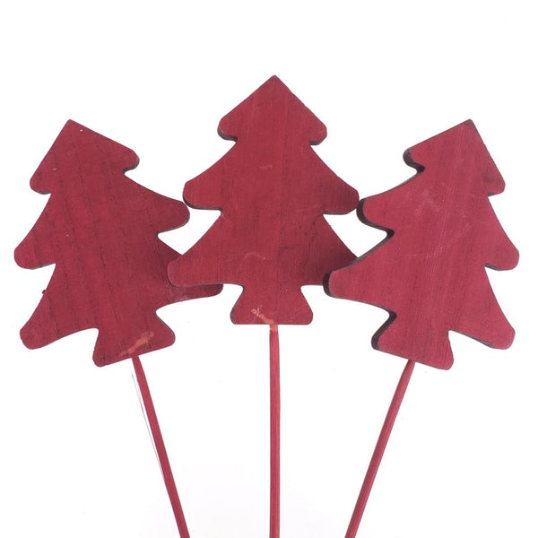 Holiday Christmas Pine Tree Wooden Sticks, Red, 16-Inch, 3-Count