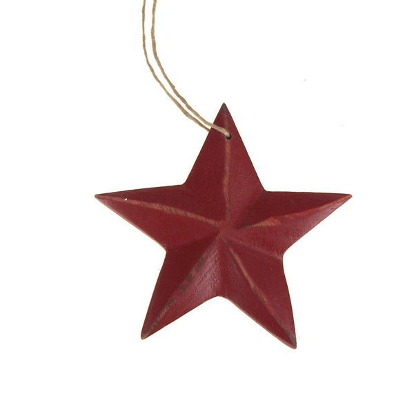 Star Wooden Christmas Ornament, Red, 3-1/2-Inch