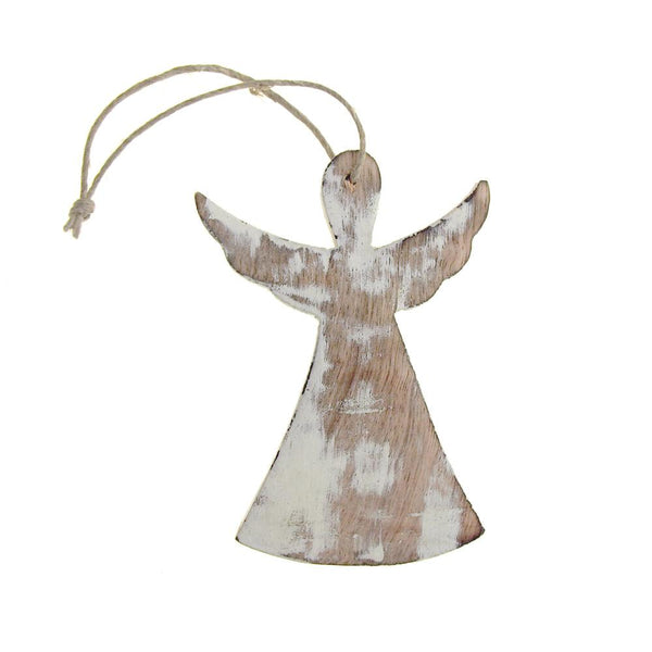 Hanging Wooden Angel with Wings Christmas Ornament, White, 4-Inch