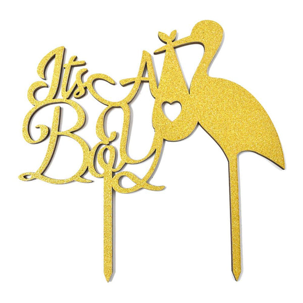 It's A Boy Baby Shower Glitter Cake Topper, 6-1/2-Inch, Gold