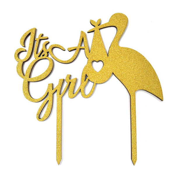 It's A Girl Baby Shower Glitter Cake Topper, 6-1/2-Inch, Gold