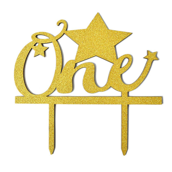 Baby's First Birthday One Glitter Cake Topper, 6-Inch, Gold