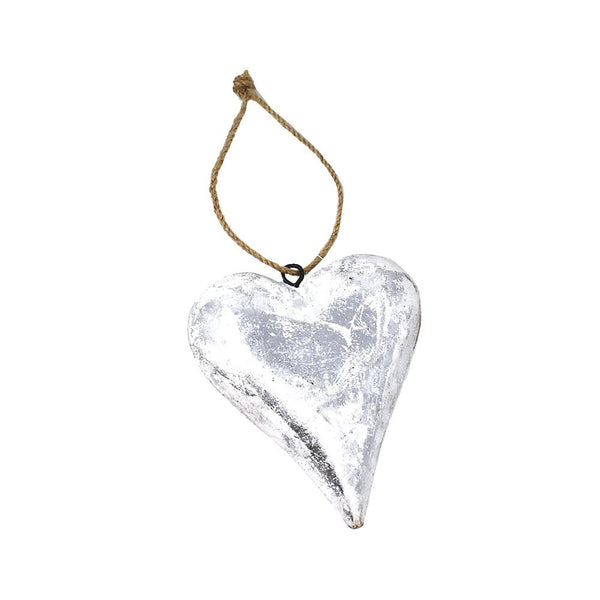 Wooden Heart Christmas Ornament, Silver, 4-1/2-Inch