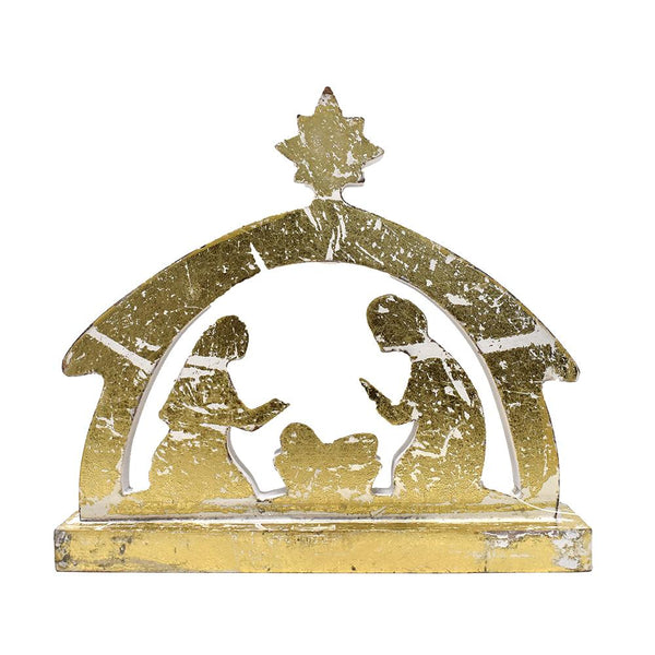 Wooden Nativity Scene Decoration, Gold, 8-1/2-Inch