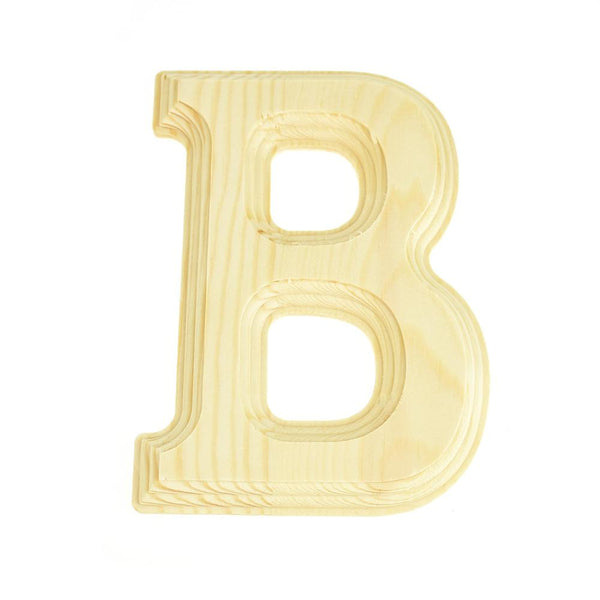 Pine Wood Beveled Wooden Letter B, Natural, 5-13/16-Inch