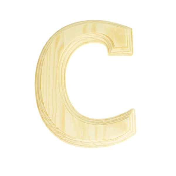 Pine Wood Beveled Wooden Letter C, Natural, 5-13/16-Inch