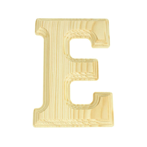 Pine Wood Beveled Wooden Letter E, Natural, 5-13/16-Inch