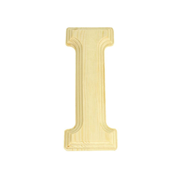 Pine Wood Beveled Wooden Letter I, Natural, 5-13/16-Inch