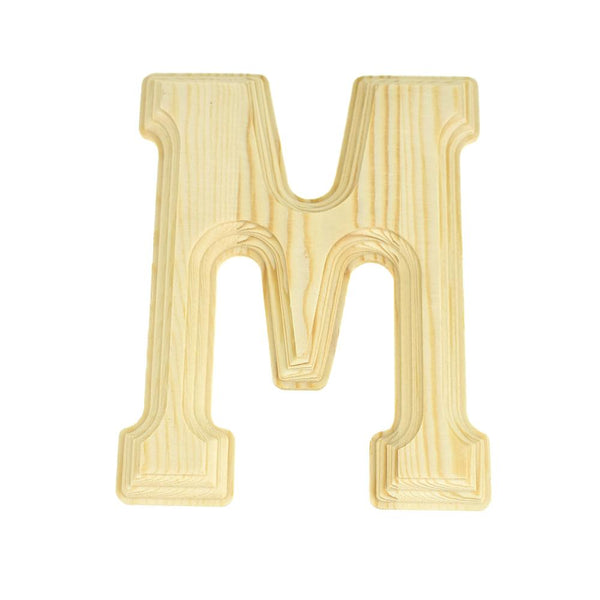 Pine Wood Beveled Wooden Letter M, Natural, 5-13/16-Inch