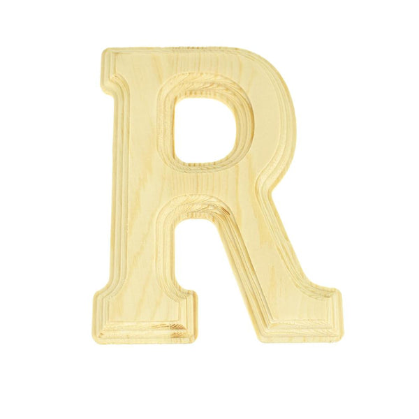 Pine Wood Beveled Wooden Letter R, Natural, 5-13/16-Inch