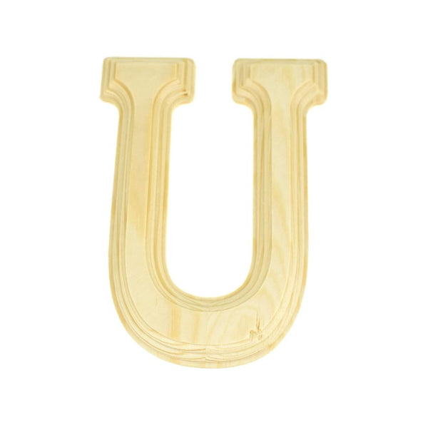 Pine Wood Beveled Wooden Letter U, Natural, 5-13/16-Inch