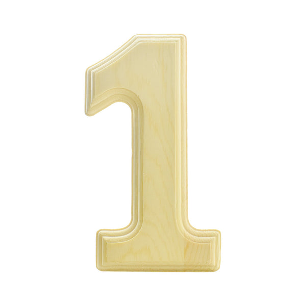 Pine Wood Beveled Wooden Number 1, Natural, 5-13/16-Inch