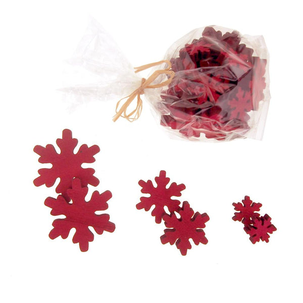 Christmas Snowflake Wooden Cutouts, Red, 3 Sizes, 30 Piece