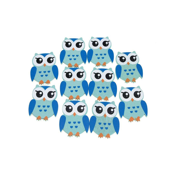 Small Owl Animal Wooden Baby Favors, 1-1/4-Inch, 10-Piece, Blue