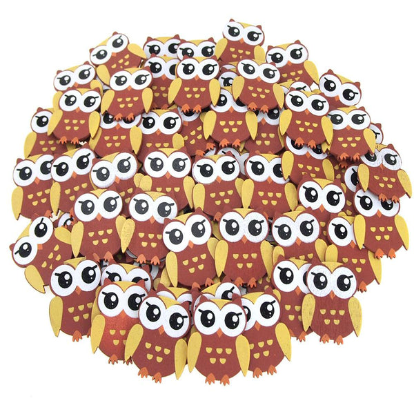 Small Owl Animal Wooden Baby Favors, 1-1/4-Inch, 100-Piece, Brown