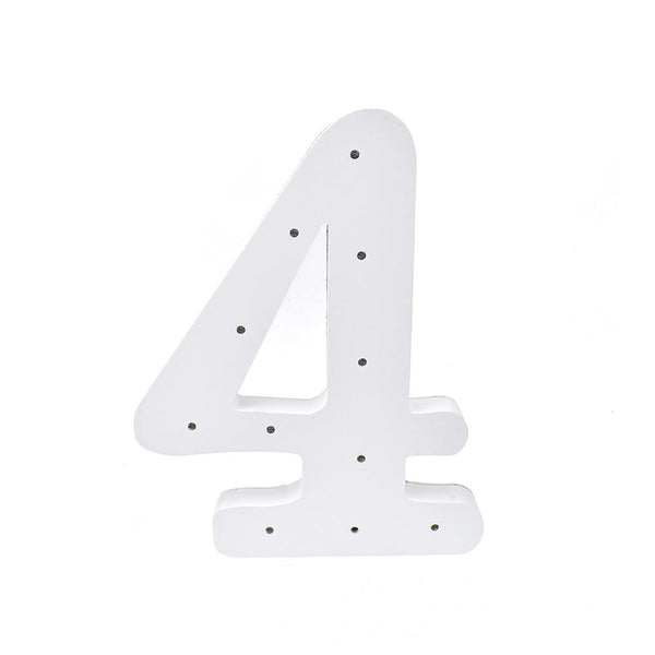 Wooden LED Number 4, White, 11-1/2-Inch