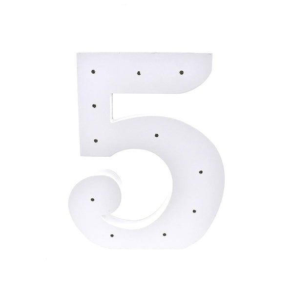 Wooden LED Number 5, White, 11-1/2-Inch