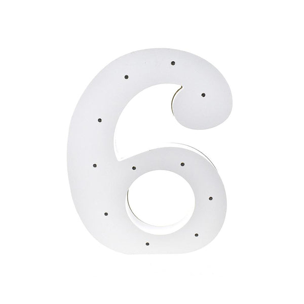 Wooden LED Number 6, White, 11-1/2-Inch