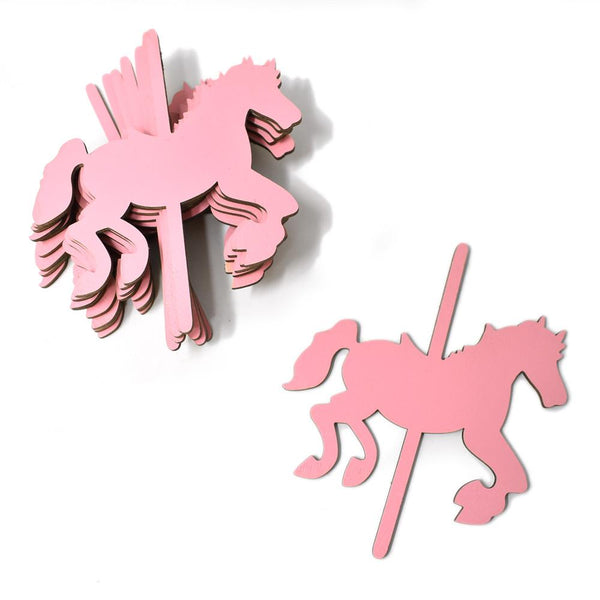 Large Carousel Horse Wooden Baby Favors, 4-3/4-Inch, Pink