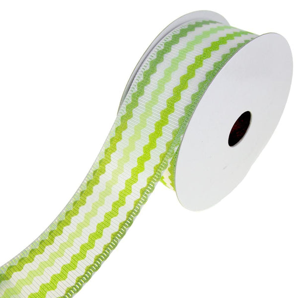 Colorful Ric Rac Printed Wired Ribbon, Green, 1-1/2-Inch, 10-Yard