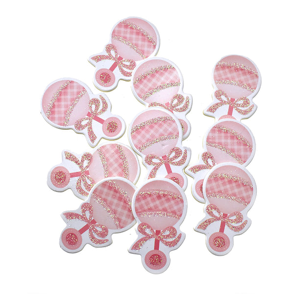 Wooden Rattle Baby Shower Favor Stickers, 1-3/4-Inch, 10-Count, Pink