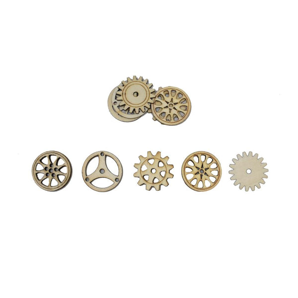 Laser Cut Assorted Wood Gears and Cogs, Natural, 15-Piece