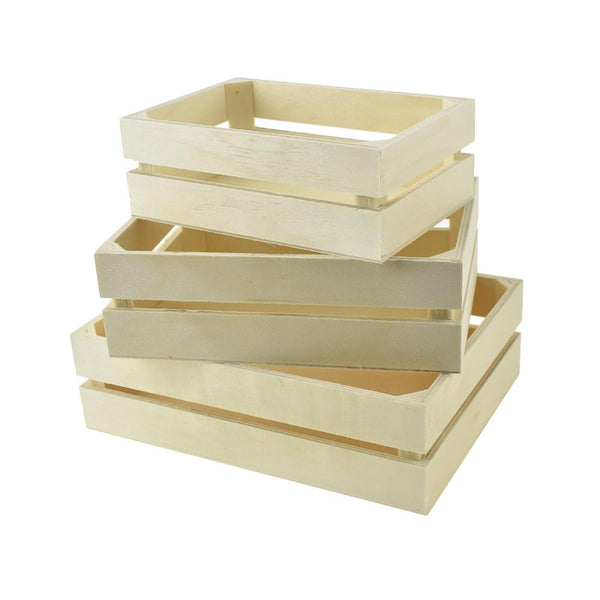 Wood Caddy Crate Set, Natural, Assorted Sizes, 3-Piece