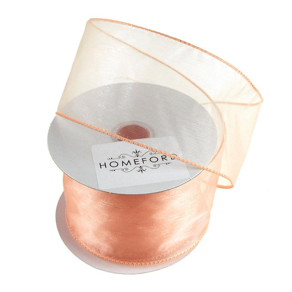 Sheer Organza Wired Edge Ribbon, 2-1/2-Inch, 10 Yards, Light Peach