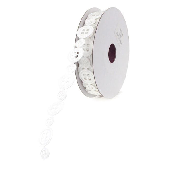 Polyester Button Garland Ribbon, 1/2-Inch, 10 Yards, White