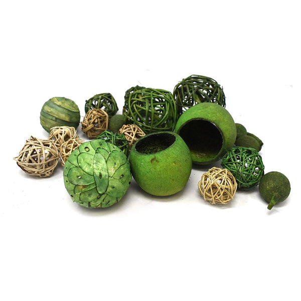 Decorative Wicker Balls Bowl Filler, Assorted Green, 16-Piece